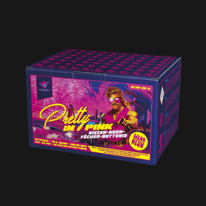 Albert Pretty in Pink 36-Schuss Feuerwerksbatterie 25mm mit pinken Dahlien und weißen Blinkern