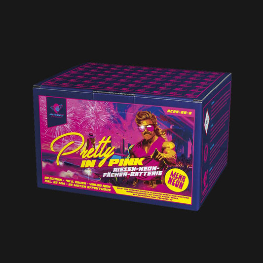 Albert Pretty in Pink 36-Schuss Feuerwerksbatterie 25mm mit pinken Dahlien und weißen Blinkern