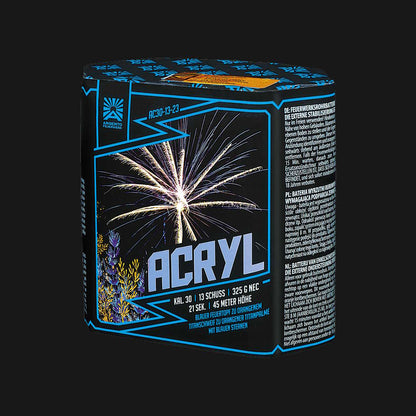 Argento Acryl 13-Schuss Feuerwerksbatterie 30mm mit Titanpalmen und hellblauen Sternen