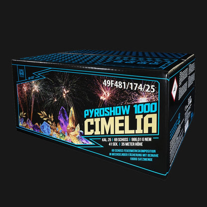 Argento Pyroshow 1000-C Cimelia 69 Schuss 25mm F2 Verbundfeuerwerk mit Brokat- und Blinkeffekten