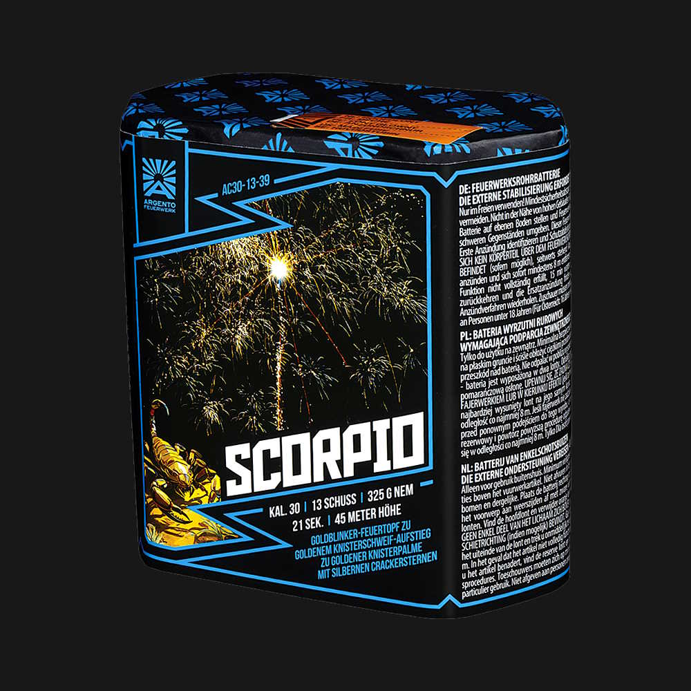 Argento Scorpio 13-Schuss 30mm Feuerwerksbatterie mit Knisterpalmen und Crackling