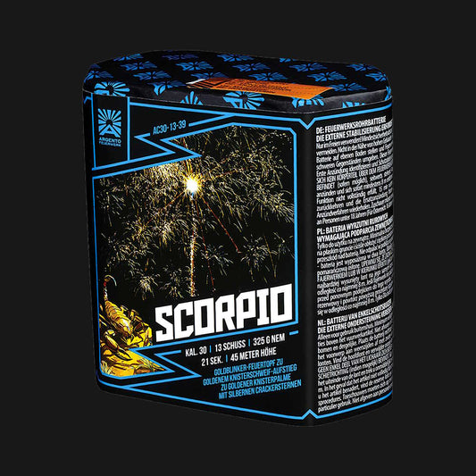 Argento Scorpio 13-Schuss 30mm Feuerwerksbatterie mit Knisterpalmen und Crackling