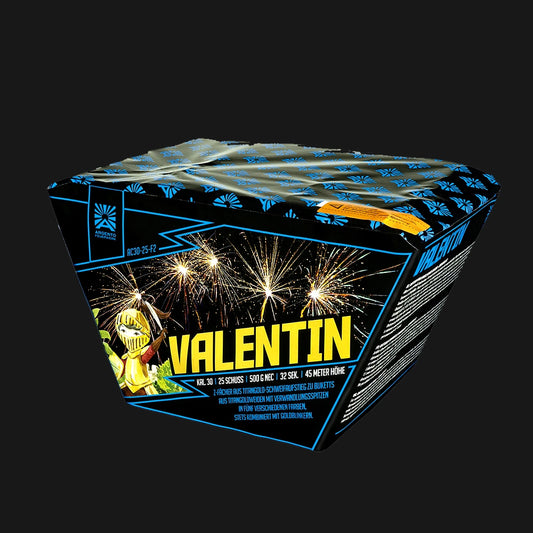 Argento Valentin 25 Schuss 30mm F2 Feuerwerksbatterie mit Gold- und Blinkeffekt