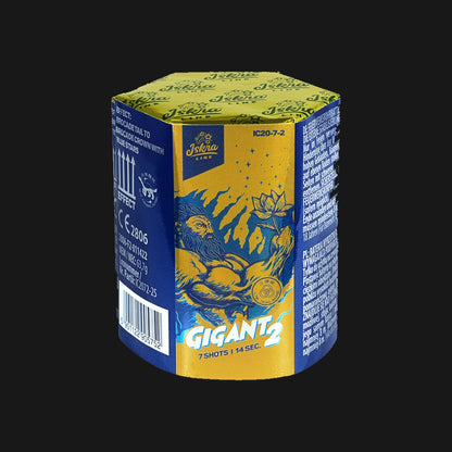 Iskra Gigant 2 Feuerwerksbatterie – 7 Schuss im 20mm Kaliber mit 56g NEM, blauem Leuchtspuraufstieg, Brokatkronen und blauen Sternen