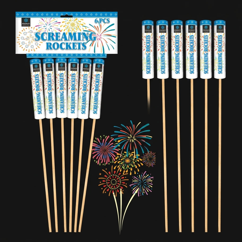 Magnum Screaming Rockets – Packung mit 12 schrillen Kreischpfeif-Raketen mit Silberfunken und Knall