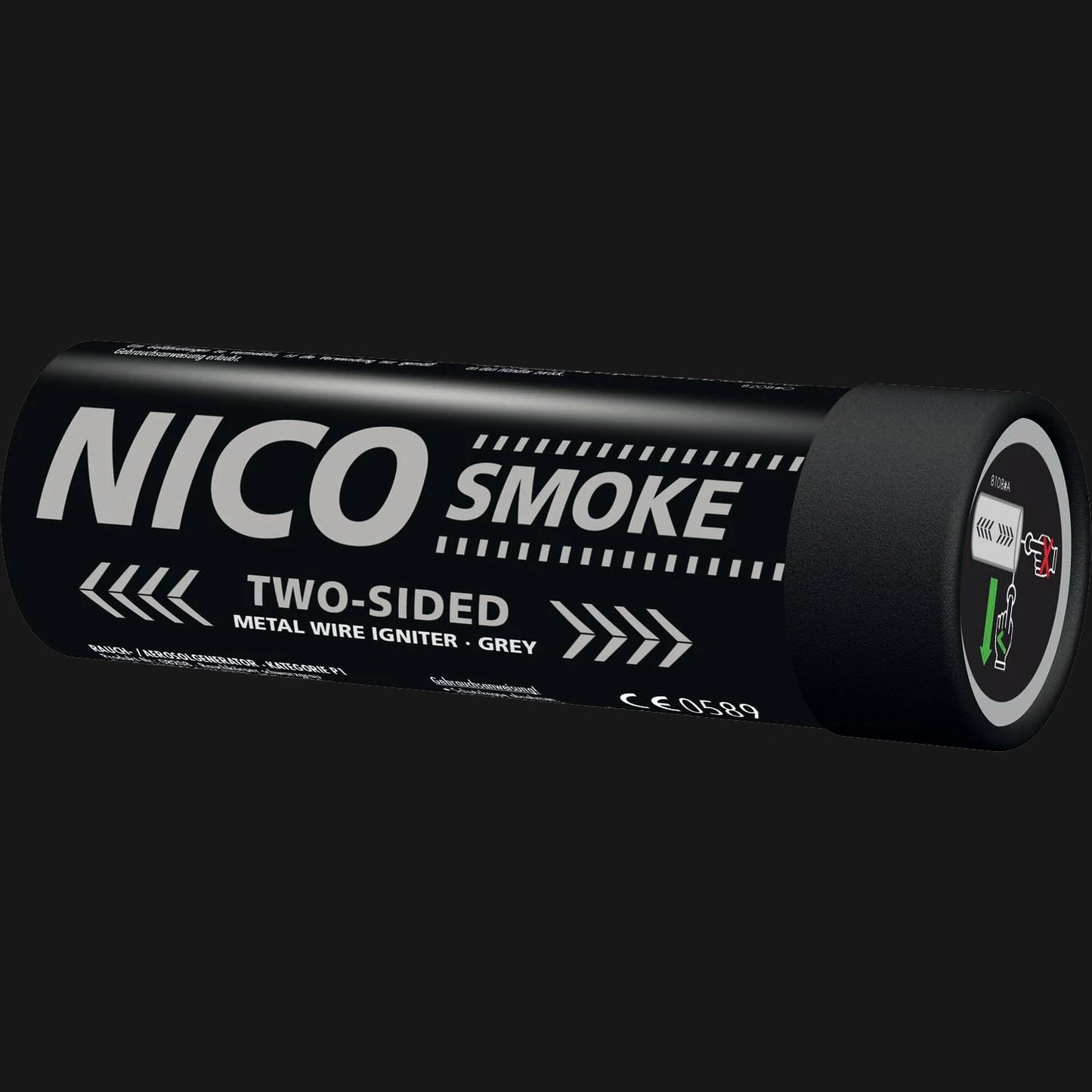Schwarze Nico Smoke Two-Sided Rauchgranate P1 mit beidseitigem Ausstoß