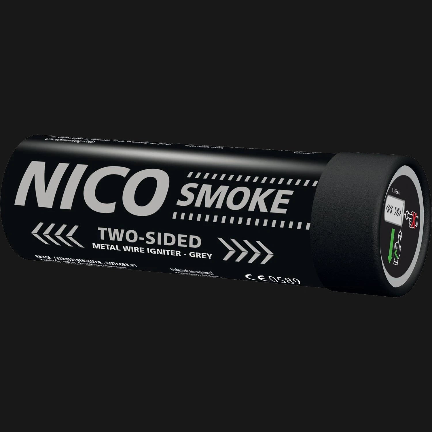 Schwarze Nico Smoke Two-Sided Rauchgranate P1 mit beidseitigem Ausstoß