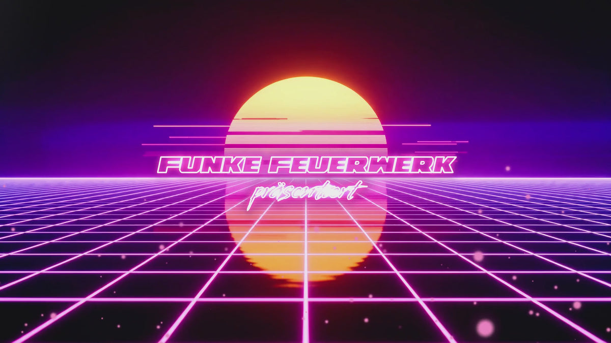 Produktvideo des Albert King of Bling Verbundfeuerwerks – 100 Schuss 25mm Effektdemonstration mit Titangold, Brokatweiden und farbenfrohen Blinkern